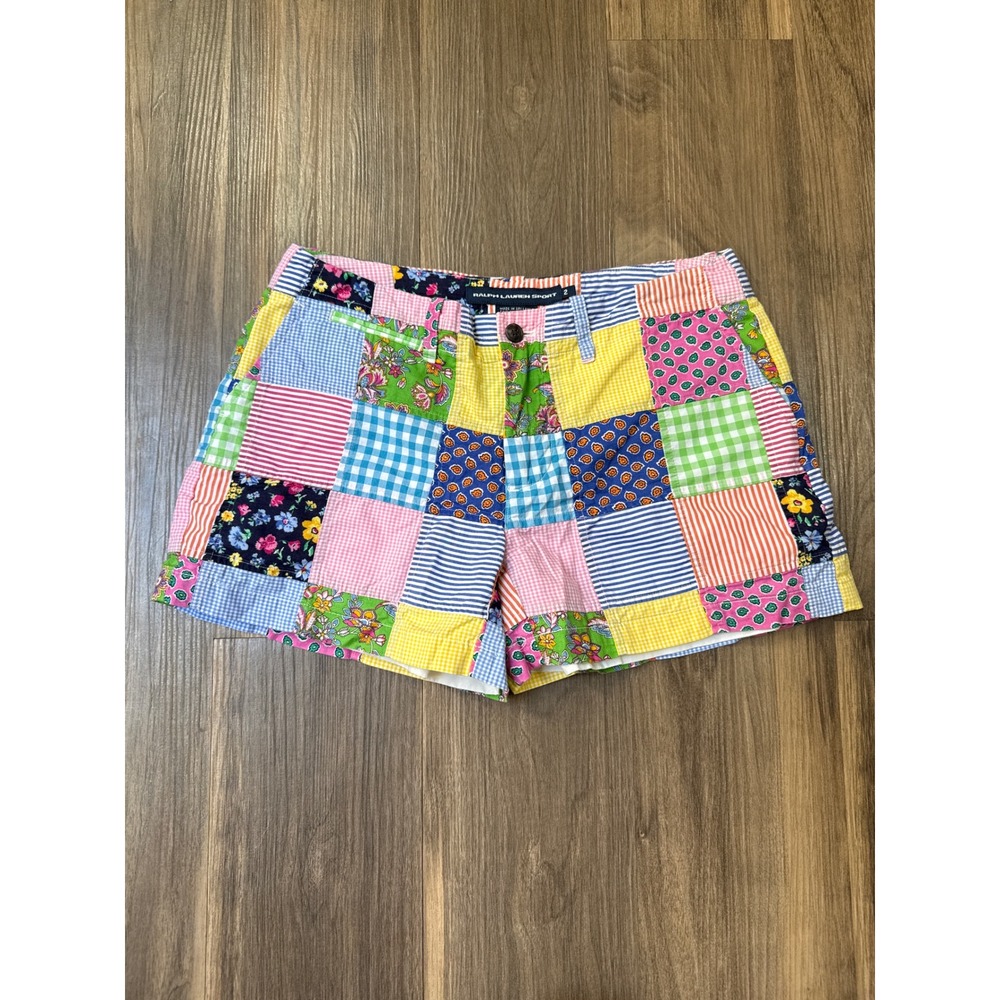 Ralph Lauren Sport Patchwork Shorts Women Size 2 Multi-Color Gingham Floral Boho